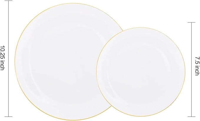 KIRE 60PCS Gold Plastic Plates - Heavy Duty White Disposable Plates with Gold Rim for Party/Wedding- Include 30Pieces 10.25inch Dinner Plate and 30Pcs 7.5inch Dessert Plate