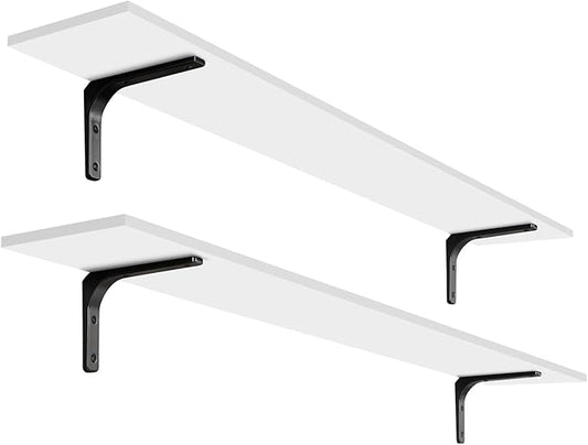 DINZI LVJ Long Wall Shelves, 55.1Inch Wall Mounted Shelves Set of 2, Extra Large Floating Storage Ledges with Sturdy Metal Brackets for Living Room, Bathroom, Bedroom, Kitchen, White