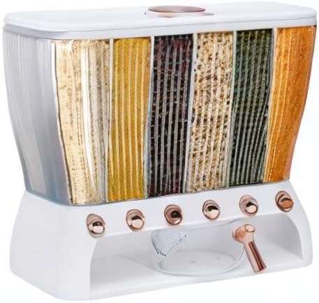 Food Storage Containers with 6 Divisions,Wall mounted 6 Grid Beans Dispenser,22Lbs Cereal Containers for Storing Flour & Sugar & Rice & Cereals & Nuts & Beans & Coffee