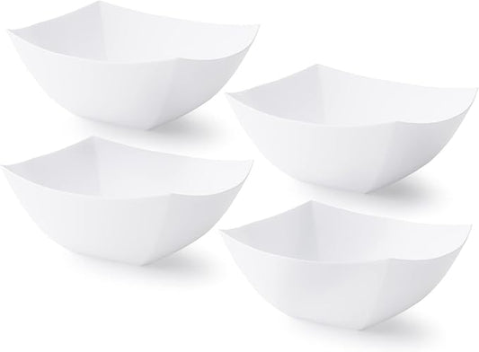 Posh Setting - White Plastic Serving Bowls for Party (8oz - 4 Pack) Square, Disposable, Salad & Fruit Bowls for Party Table, Candy Containers for Candy Buffet