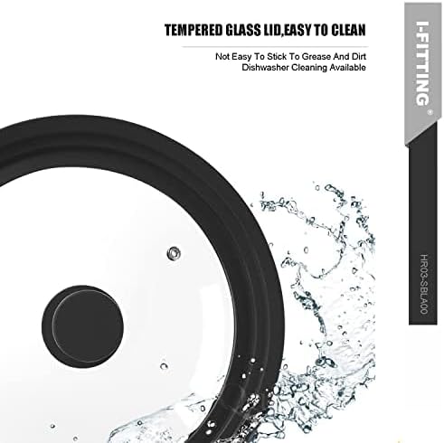 Universal Lid for Pot,Pan,Skillet Fits 6.5",7",8" Cookware Silicon lid Dishwasher Safe, Replacement Lid Vented Tempered Glass with Heat Resistant Silicone Rim By HR Huare Technology, Black,1 Pack