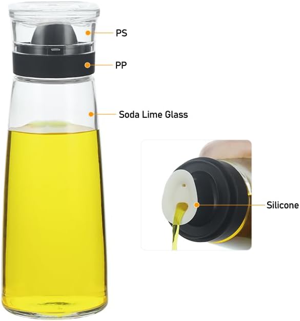 Glass Olive Oil and Vinegar Dispenser Bottles Set for Kitchen Cooking with Silicone Dual Pouring Spout, Soy Sauce Dispenser with Dust-proof Lid - Set of 2 (White, 5.4 oz)