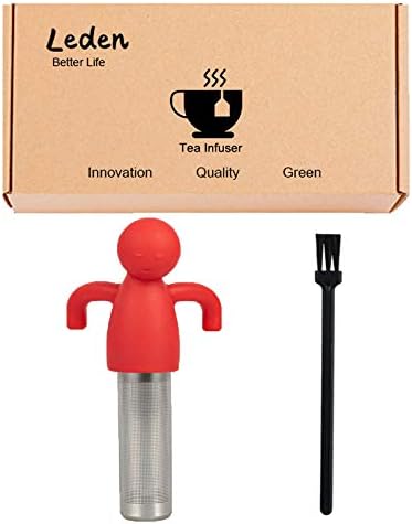 Leden Tea Infuser Cute Tea Strainer for Loose Tea Stainless Steel Fine Mesh Tea Ball Steeper with Silicone Lid for Mug and Cup, Red