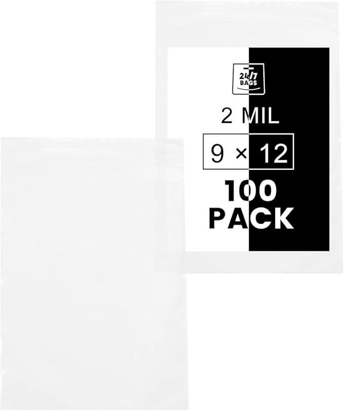 9" X 12" (100 Bags) 2 Mil Clear Reclosable Zip Plastic Poly Bags with Resealable Lock Seal Zipper