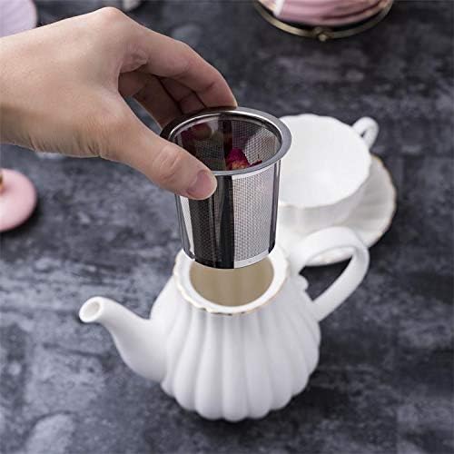 Jusalpha Fine China Pink Teapot and Creamer Sugar Bowl Set, TW (White)