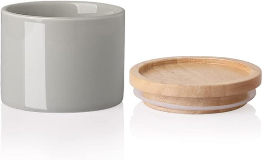 Sweejar Kitchen Canisters Ceramic Food Storage Jar, Stackable Containers with Airtight Seal Wooden Lid for Serving Ground Coffee, Tea, Sugar, Spice and More - 5 Fl Oz(Gray)