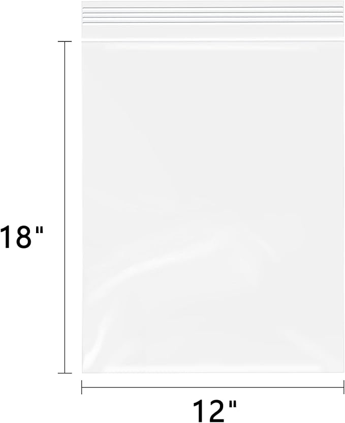 12" x 18"(1000 Count) Large Zip Plastic Poly Bags - 2 Mil Clear Reclosable Zipper Bags for Prints, Photos, Documents, Clothing, T-Shirt, Storage