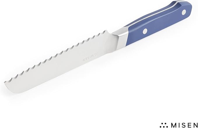 Misen Serrated Bread Knife – High-Carbon Japanese AUS8 Steel – Effortless Slicing of Bread, Pastries, and Fruits – Razor-Sharp Edge and Durable Blade with Ergonomic Handle - 5", Blue