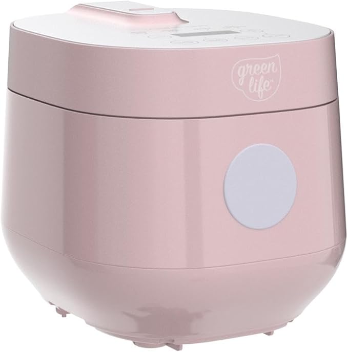 GreenLife Digital Rice Cooker, 2-Cups Uncooked/4-Cups Cooked, Removable Nonstick Ceramic PFAS-Free Pot, One-Touch Presets, Oats, Quinoa, Brown Rice, Auto Keep Warm, Fuzzy Logic Tech, 1.5 QT, Pink
