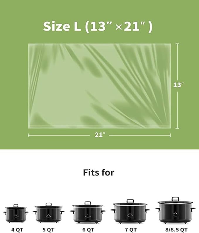 KOOC Slow Cooker Liners 13"x21" 20 Count Cooking Bags Pot Liners Disposable Bags Fit 3 qt to 8.5 qt Slow Cooker BPA Free, 2 Packs (20 Liners Total)