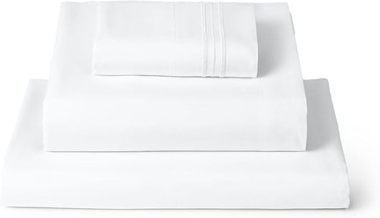 Mellanni Twin XL Sheets Set - 3 PC Iconic Collection Bedding - Hotel Luxury, Extra Soft, Cooling Bed Sheets - Wrinkle, Fade, Stain Resistant (Twin Extra Long, White)