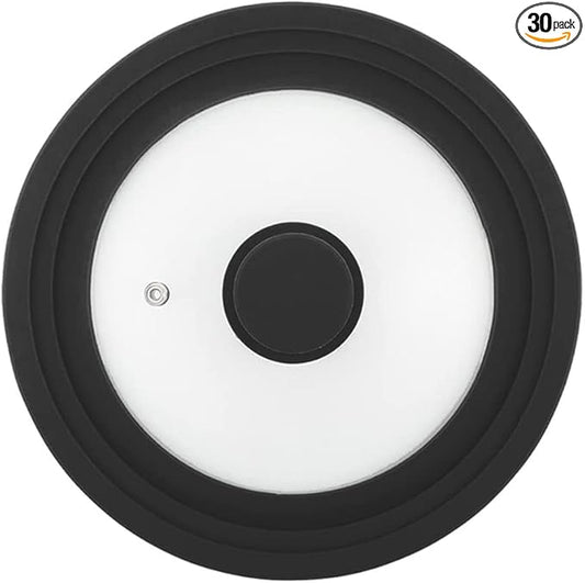 Universal Lid for Pot,Pan,Skillet Fits 6.5",7",8" Cookware Silicon lid Dishwasher Safe, Replacement Lid Vented Tempered Glass with Heat Resistant Silicone Rim By HR Huare Technology, Black,1 Pack