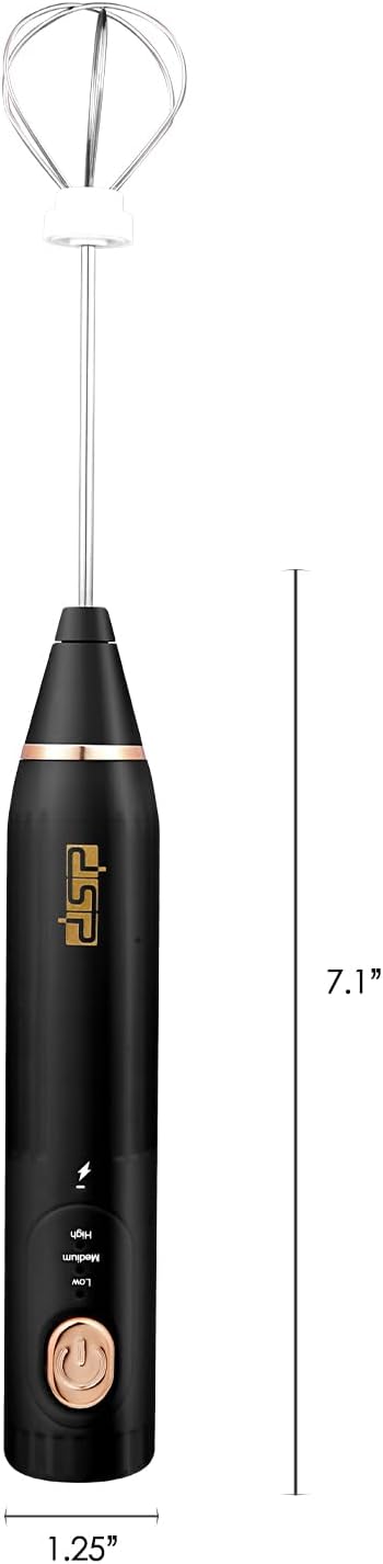 DSP Electric Whisk Rechargeable with Egg whisk milk frothing bar, 3 Speed Adjustable, Milk Frother Handheld for Latte, Cappuccino (Black)