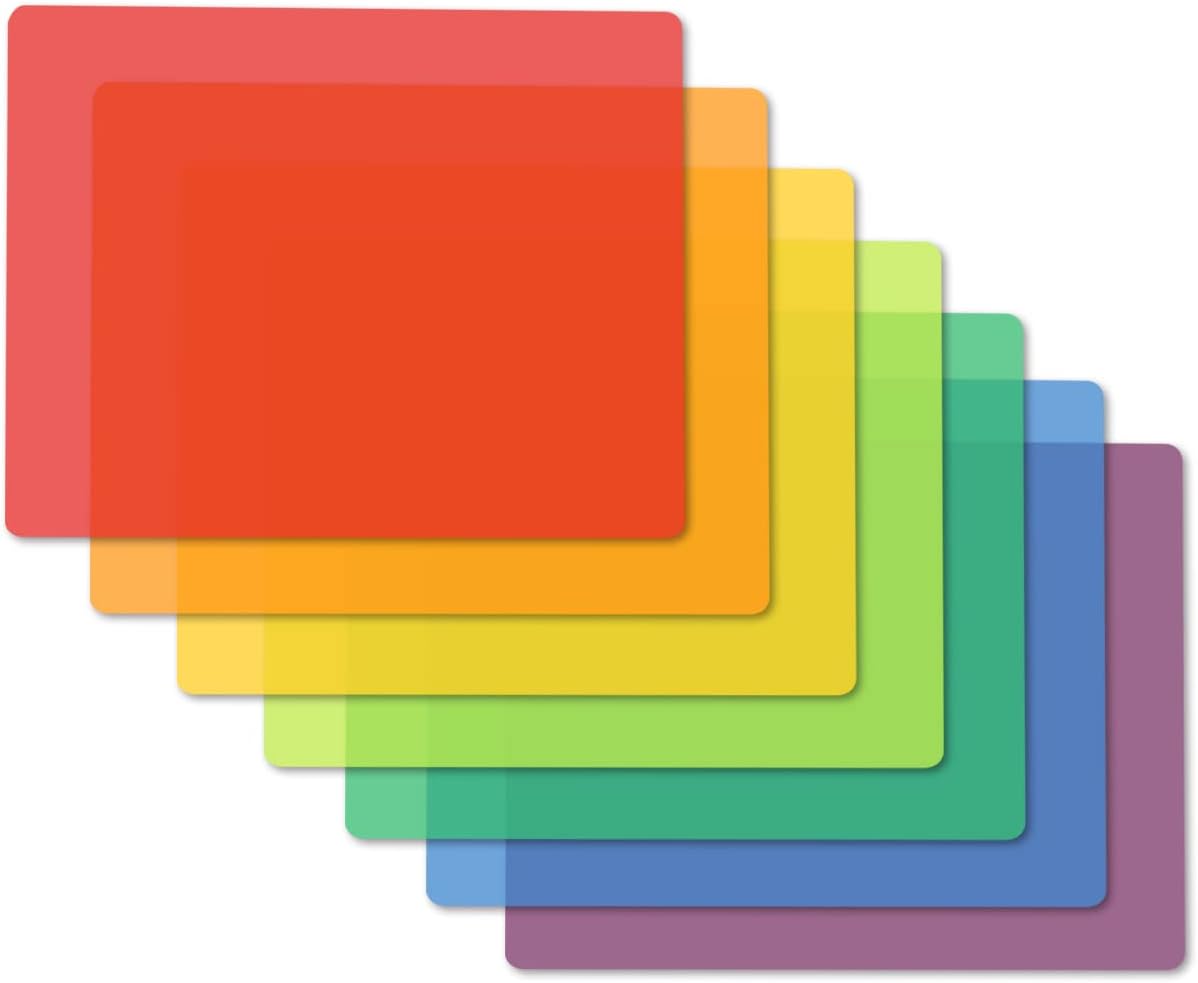 Fotouzy Plastic Cutting Boards for Kitchen, Flexible Cutting Mats Set of 7, BPA-Free, Non-Porous, Dishwasher Safe, 15x12 In, 7 Translucent Colors