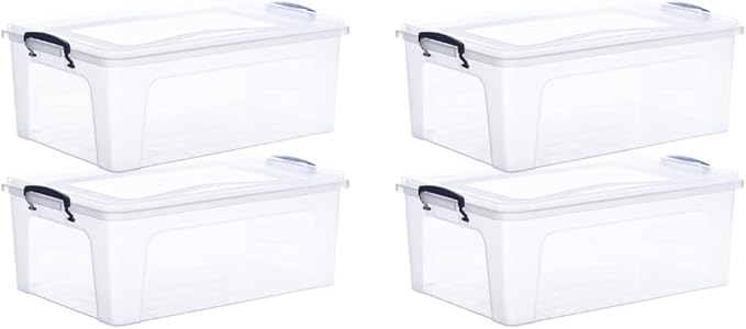 Superio Storage Bins with Lids, Clear Plastic Containers for Organizing, Stackable Totes, BPA Free, Odor Free, Organizer Boxes for Home, and Dorm (4 Pack, 22.7 Qt)