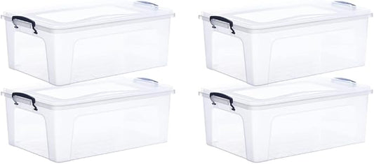 Superio Storage Bins with Lids, Clear Plastic Containers for Organizing, Stackable Totes, BPA Free, Odor Free, Organizer Boxes for Home, and Dorm (4 Pack, 22.7 Qt)