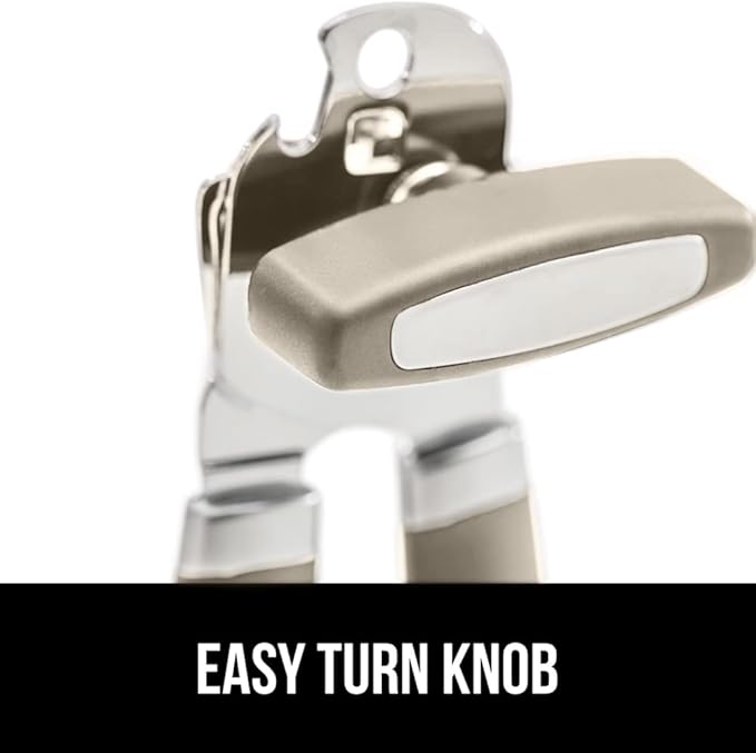 GORILLA GRIP Heavy Duty Stainless Steel Smooth Edge Manual Can Opener and Bottle Openers, Soft Comfortable Handle, Oversized Handheld Turn Knob, US Designed Multifunctional Kitchen Tool, Almond