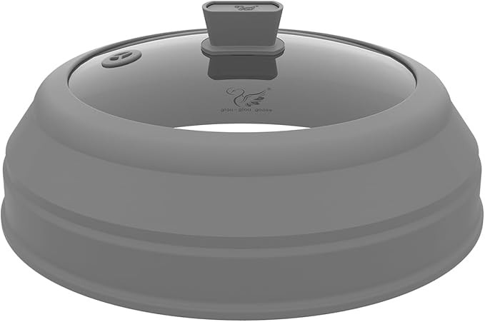 Microwave Splatter Cover Glass Splatter Guard Lid with Collapsible Silicone for Food Plate Cover 8.5 inch Grey