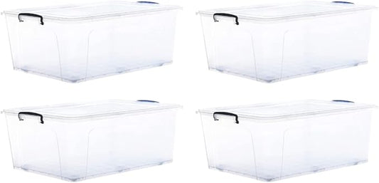 Superio Storage Bins with Lids, Clear Plastic Containers for Organizing, Stackable Totes, BPA Free, Odor Free, Organizer Boxes for Home, and Dorm (4 Pack, 60 Quart)