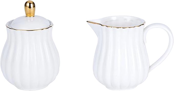 Jusalpha Fine China Pink Teapot and Creamer Sugar Bowl Set, TW (White)