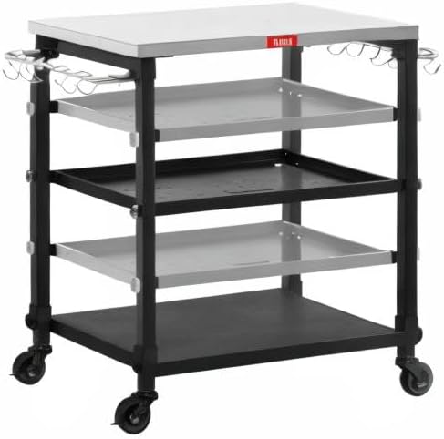 3-Shelf Grill Table,Pizza Oven Stand with Adjustable Shelf, Movable Grill Cart, for Outside,Outdoor Bar Cart with Wheels,Stainless Steel Tabletop,L34xW16.1