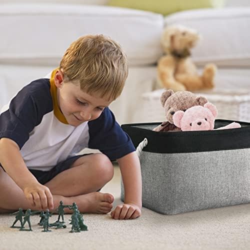 Organization and Storage Bins for Shelves - 16x12x8 inch Large 3 Pack Fabric Storage Cubes Collapsible Baskets for Shelves with Rope, Storage Basket for Organizing Cloth Laundry (Black & Grey)