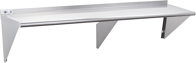 Profeeshaw NSF Stainless Steel Shelf 18” x 72”, 500 lb Commercial Shelves Wall Mounted Metal Shelving with Backsplash and 2 Brackets for Restaurant, Bar, Utility Room, Kitchen and Garage