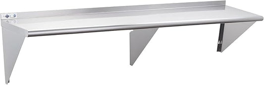Profeeshaw NSF Stainless Steel Shelf 18” x 72”, 500 lb Commercial Shelves Wall Mounted Metal Shelving with Backsplash and 2 Brackets for Restaurant, Bar, Utility Room, Kitchen and Garage