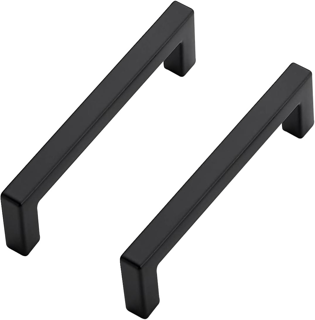 Ravinte 5 Pack Solid 3-1/2 Inch Center to Center Slim Square Bar Drawer Handles Kitchen Cabinet Handles Black Drawer Pulls Kitchen Cabinet Hardware Matte Black