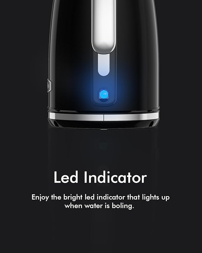 Electric Kettles 1500W for Boiling Water, Longdeem Retro 1.7L Stainless Steel Hot Water Boiler with Automatic Shut Off & Boil Dry Protection, Black