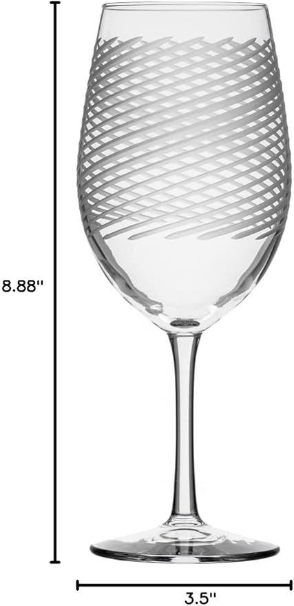 Rolf Glass Cyclone All Purpose Wine Glass | Set of 4 Stemmed 18oz Glasses | Proudly Made in the USA | Large Engraved Tumbler Glasses | Lead-Free Glass