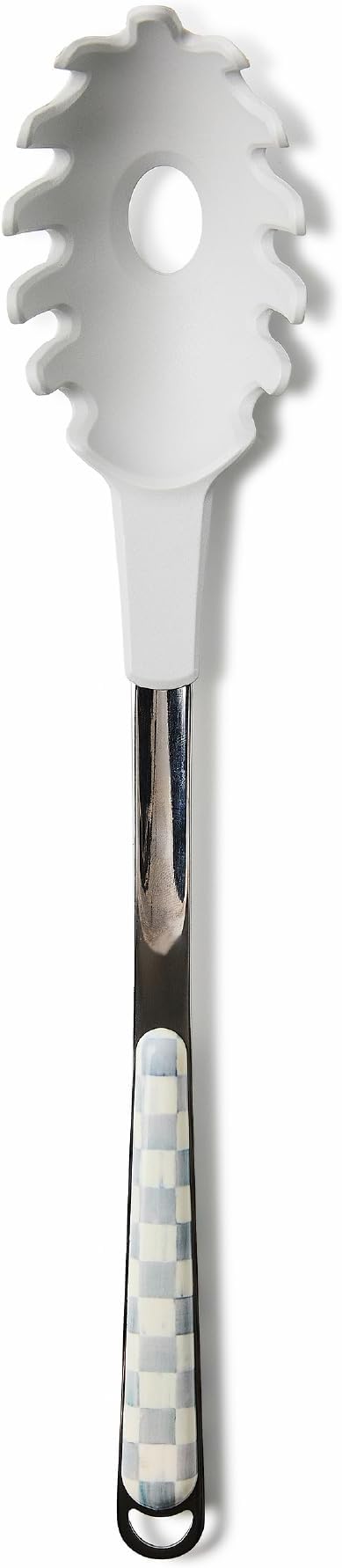 MACKENZIE-CHILDS Kitchen Pasta Spoon, Silicone Spaghetti Spoon, Gray-and-White Sterling Check