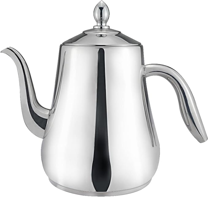 SANQIAHOME Stainless Steel Teapot with strainer Tea Pot With Removable Infuser or filter for Loose Leaf and Tea Bags cold water Pitcher Tea Maker Dishwasher Safe (silver, 1550ml(51Oz))
