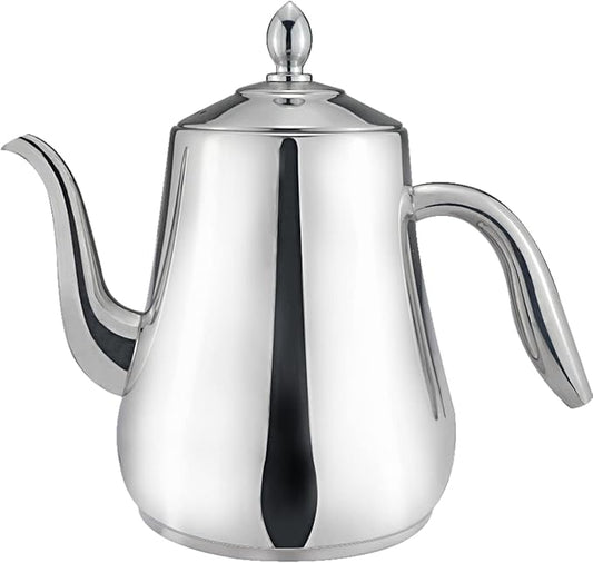 SANQIAHOME Stainless Steel Teapot with strainer Tea Pot With Removable Infuser or filter for Loose Leaf and Tea Bags cold water Pitcher Tea Maker Dishwasher Safe (silver, 1550ml(51Oz))