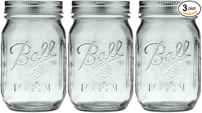 Ball Glass Mason Jar, Regular Mouth, Pint Size, 16 OZ (Pack of 3)