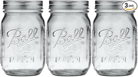 Ball Glass Mason Jar, Regular Mouth, Pint Size, 16 OZ (Pack of 3)