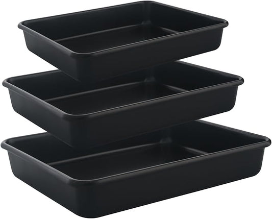 Rectangle Cake Pan, Deep Baking Pans Set Nonstick, 9/11/13 Inch, Heavy Duty Thickness Bakeware Roasting Tray for Toaster Oven, Thanksgiving Christmas Roast Turkey Pan, 3-Pack, Black