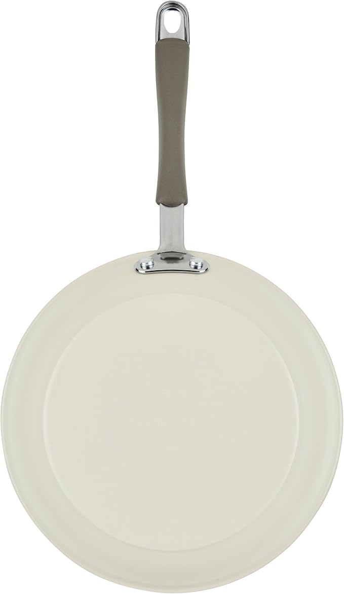 Rachael Ray Cucina Ceramic Nonstick Frying Pan/Skillet, 8.5 Inch Non Stick Open Fry Pan, Dishwasher Safe - Almond