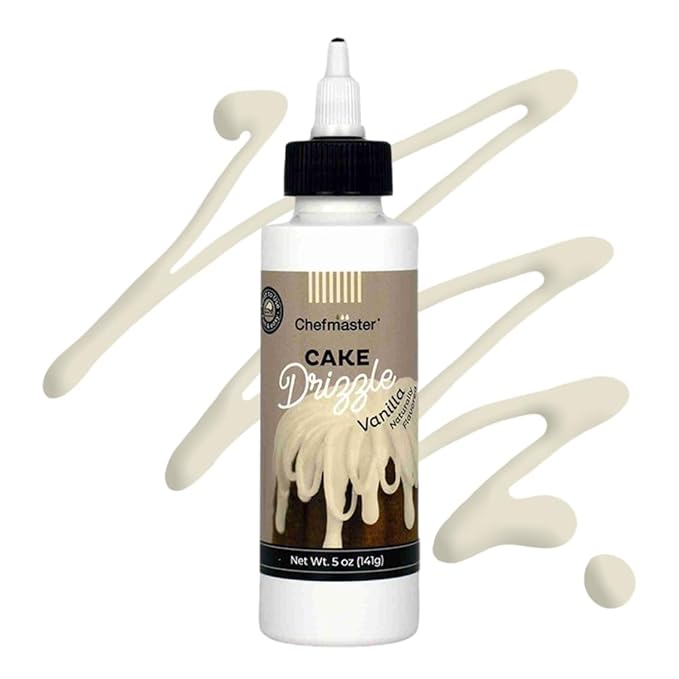 Vanilla-Flavored Cake Drizzle by Chefmaster, Edible Cake Drip Frosting for Decorating, Drip for Cakes, Cupcakes, Cookies, Donuts, 5 oz