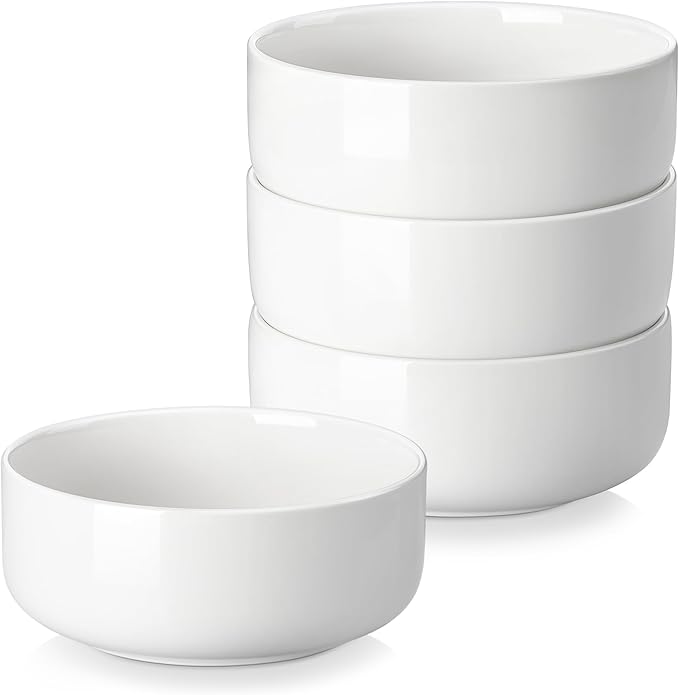 MALACASA 24 OZ Cereal Bowls, 5.8 Inch Soup Bowls Ceramic Bowl Sets of 4, Breakfast Bowls Set for Kitchen, Dishwasher Microwave Oven Safe, White, Series LUNA