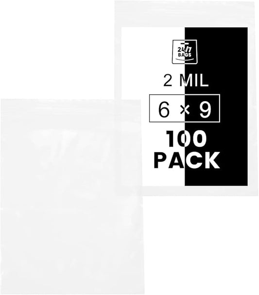 6" X 9" (100 Bags) 2 Mil Clear Reclosable Zip Plastic Poly Bags with Resealable Lock Seal Zipper