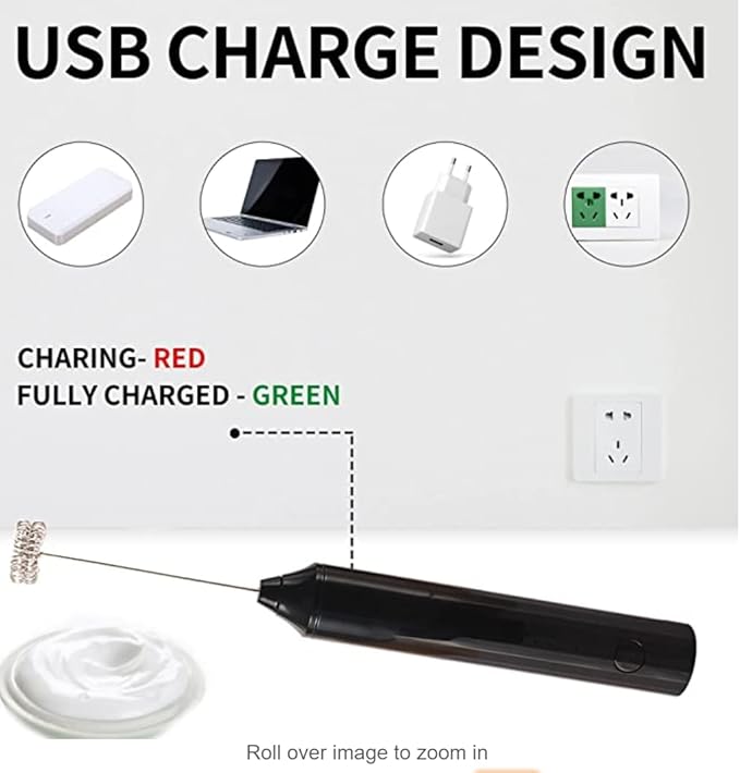 Milk Frother-Handheld Electric Whisk for Coffee, Latte, Matcha, and Hot Chocolate (Plastic body-Built in 1200mAh lithium battery, USB rechargeable) Drink Mixer Handheld, Lightweight & Portable