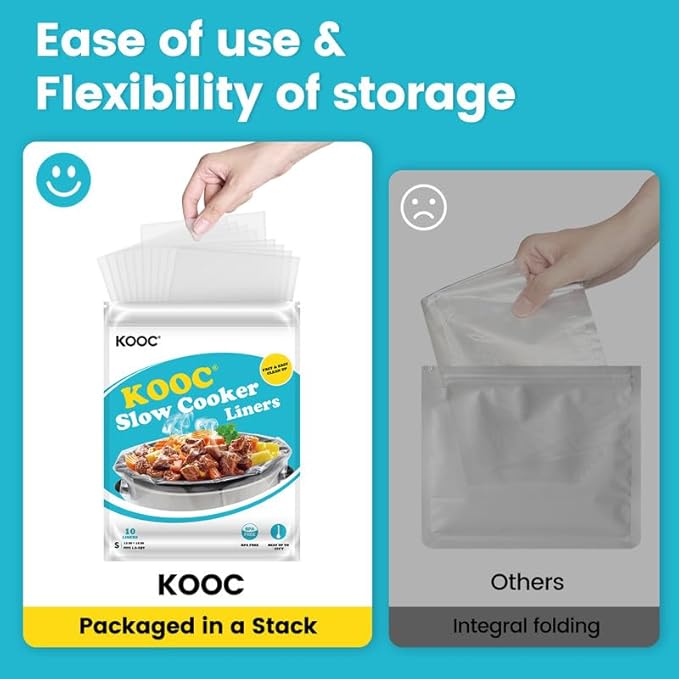 KOOC Slow Cooker Liners 10"x13" 20 count Small Size Disposable Plastic Bags Pot Liners Brunch Cooking Bags Fit 1.5 qt to 2 qt Pot BPA Free