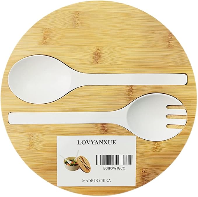 Bamboo Fiber Salad Bowl with Servers Set Large 9.8inches Nature Bamboo Mixing Bowl with Servers with Lid Spoon and Fork for Fruits,Salads and Vegetables