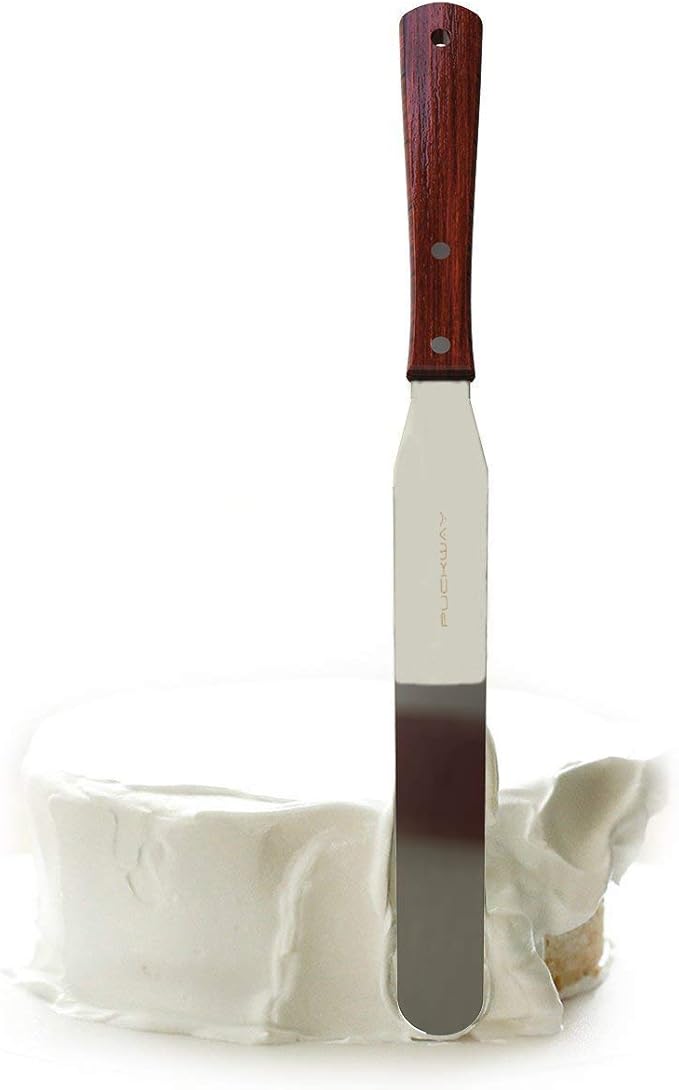 Straight Cake Icing Spatula set of 3 Professional Stainless Steel Cake Decorating Frosting Spatulas, 6"-8"-10" Flexible Resistant Blade, Wooden Handle for Easy Grip