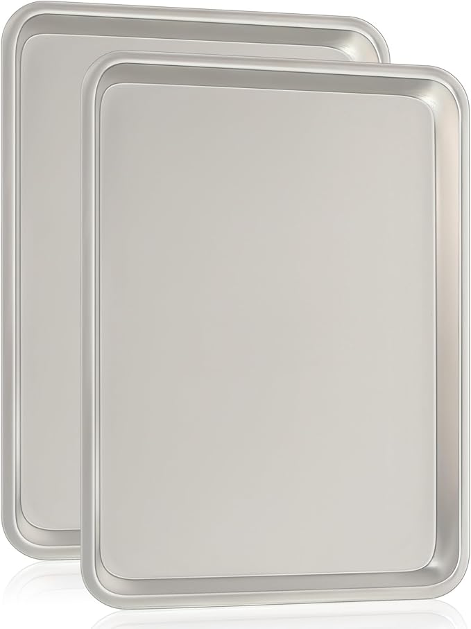 Commercial Quality Baking Sheet Pan Set, Natural Aluminum Cookie Sheet, Umite Chef Encapsulated Galvanized Steel Rim Warp Resistant Baker's Quarter Sheet Pan, Cookie Tray Pans for Baking, Roasting