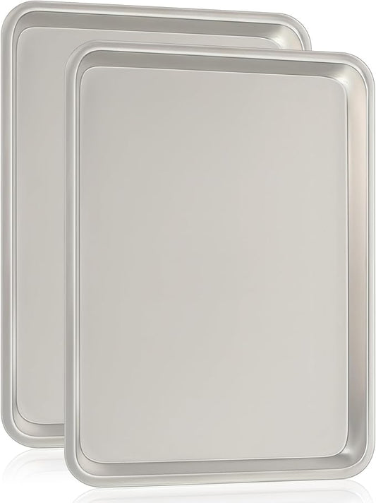 Commercial Quality Baking Sheet Pan Set, Natural Aluminum Cookie Sheet, Umite Chef Encapsulated Galvanized Steel Rim Warp Resistant Baker's Quarter Sheet Pan, Cookie Tray Pans for Baking, Roasting