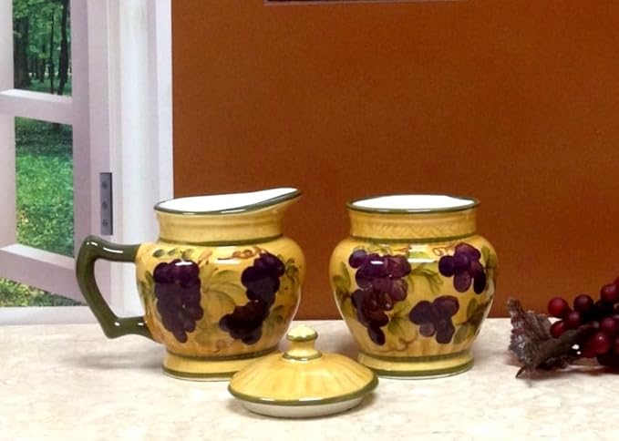 ACK Ceramic Cream and Sugar Set, Sugar Bowl with Lid (Grape)