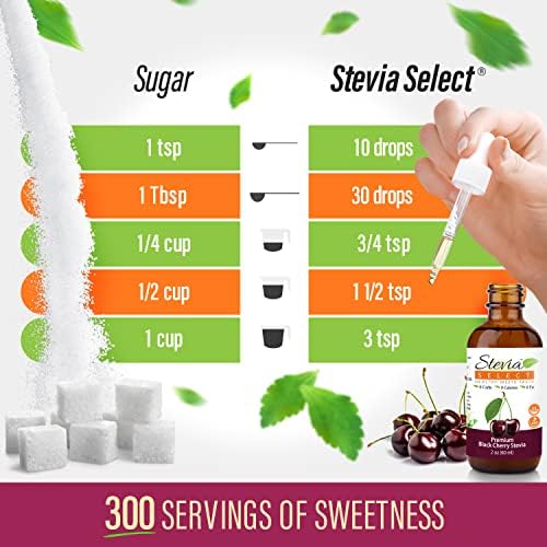 Stevia Select Black Cherry Flavored Liquid Stevia – Zero Calorie Coffee, Tea, Drink & Baking Sweetener, All-Natural, No Erythritol, Keto-Friendly Sugar Alternative, 300 Servings – 2 Oz