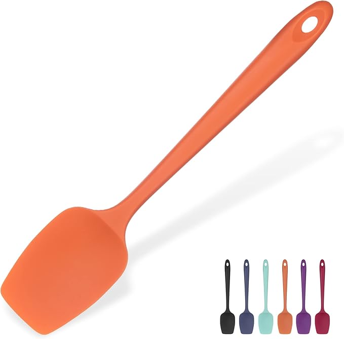 Heat Resistant Silicone Spoon Spatula: U-Taste 600ºF High Heat Flexible 11.38in Silicon Mixing Stirring Cooking Scraping Baking Bowl Scraper Seamless Spreader for Nonstick Cookware (Orange)